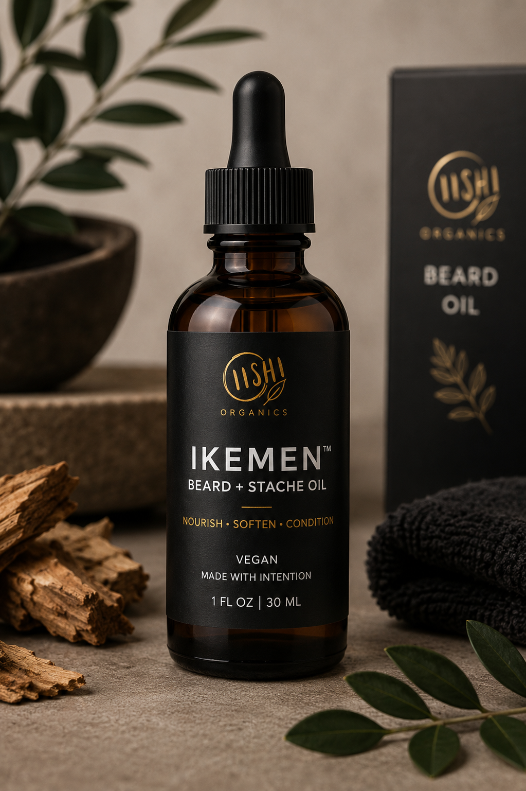 IKEMEN™ Botanical Beard + Stache Oil | Vegan Grooming Ritual | OiishiOrganics