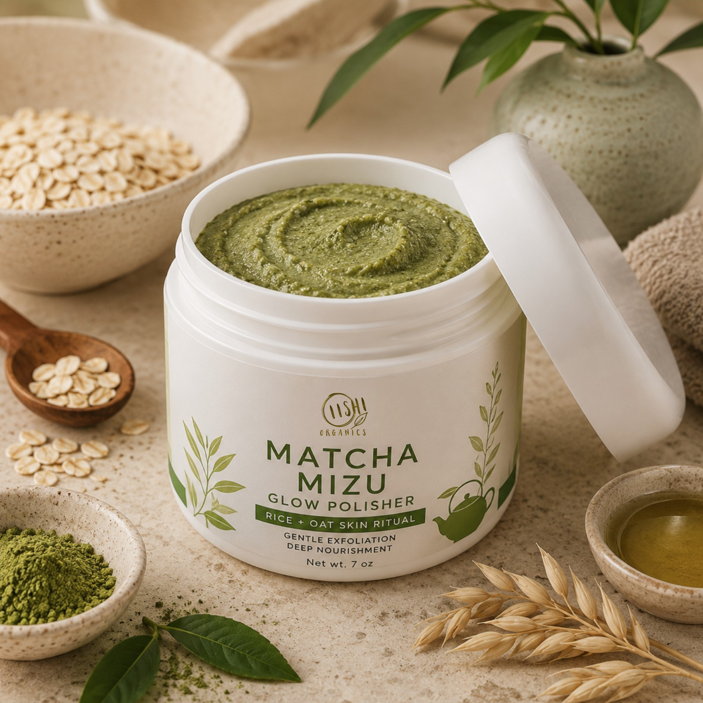 MATCHA MIZU™ Glow Polisher | Botanical Sugar Scrub | OiishiOrganics