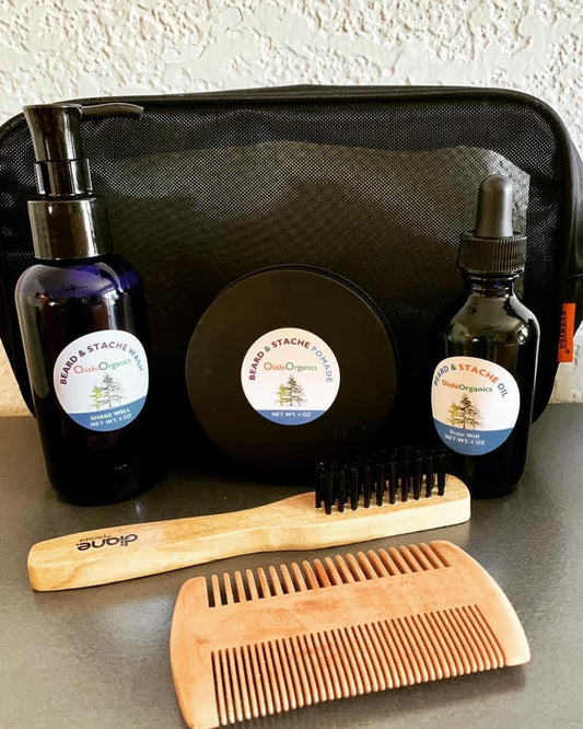 Beard Grooming Kit - Beard Oil - Beard Kit - Contains: Beard Oil, Beard Balm, Beard Wax, and Soap in Re-Usable zipper purch