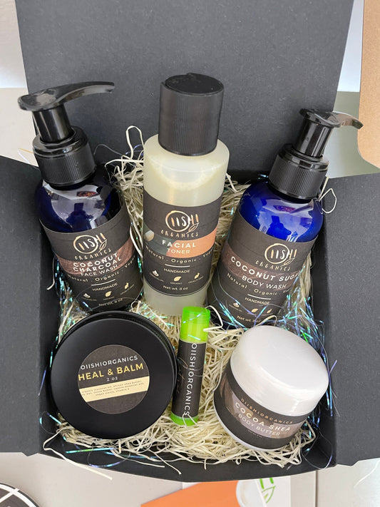 Handsome Man gift box, face toner, foot balm, beard oil, lip balm, body wash, gift for him